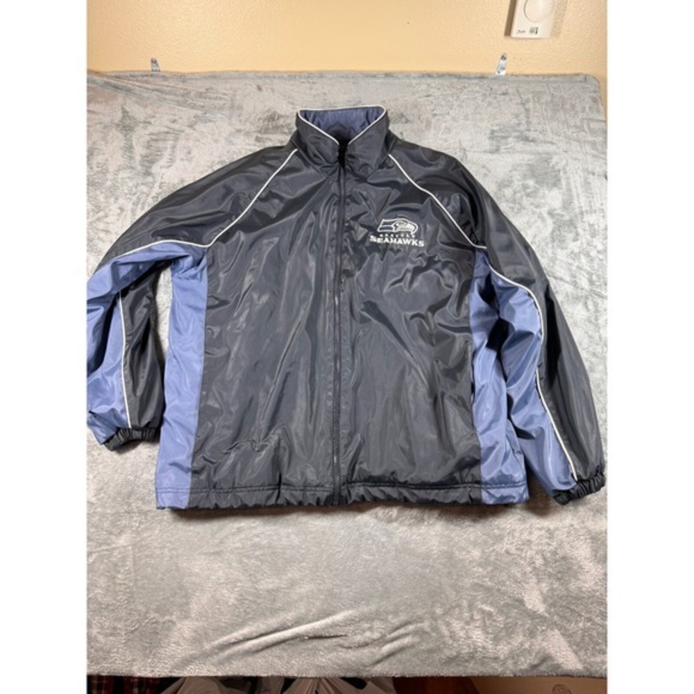 Vtg G-III NFL Seattle Seahawks Embroidered Zip Up Fleece lined Jacket XL Blue